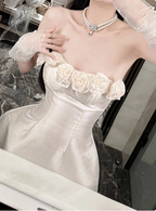 Elegant French Style Tube Top Three-Dimensional Flower One Shoulder Satin A-Line 17Th Birthday Homecoming Dresses