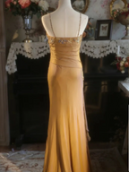 Elegant Ginger Yellow Mermaid V-Neck Beaded Embroidered Satin Prom Dresses Evening Dresses