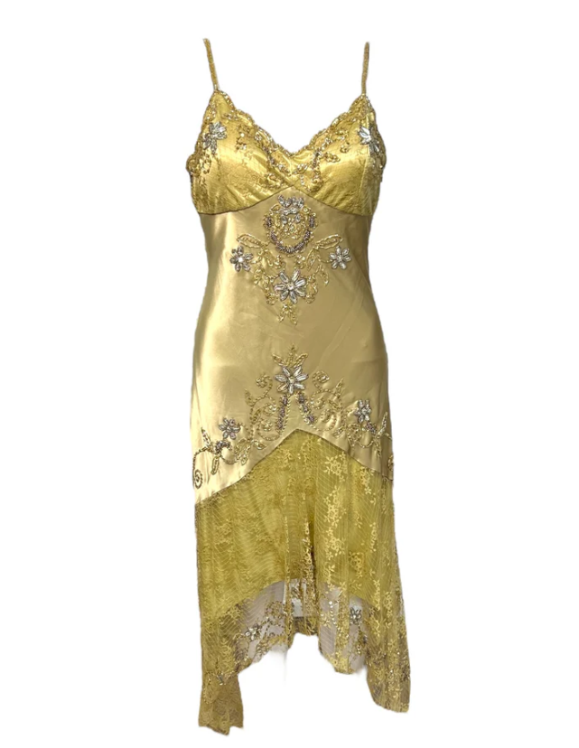 Elegant Gold Spaghetti Straps Satin Lace Beaded Cocktail Dress A Line Homecoming Dresses Birthday Outfits Secondary image