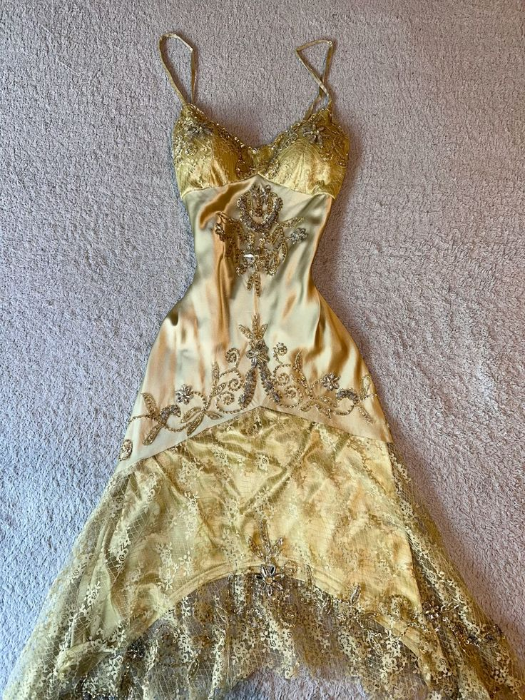 Elegant Gold Spaghetti Straps Satin Lace Beaded Cocktail Dress A Line Homecoming Dresses Birthday Outfits Main image