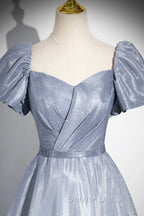 Elegant Gradient Short Sleeve Part Dresses, A-Line Blue Formal Evening Dresses