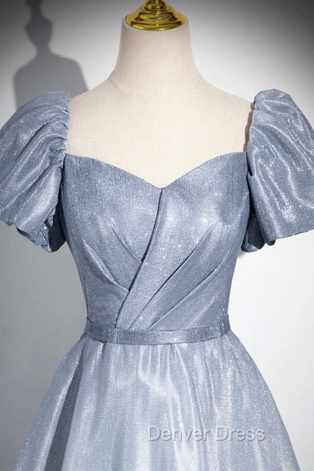 Elegant Gradient Short Sleeve Part Dresses, A-Line Blue Formal Evening Dresses