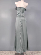 Elegant Gray Green Sweetheart Neckline Slim Slit Satin Long Prom Dresses Evening Dresses