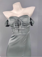 Elegant Gray Green Sweetheart Neckline Slim Slit Satin Long Prom Dresses Evening Dresses