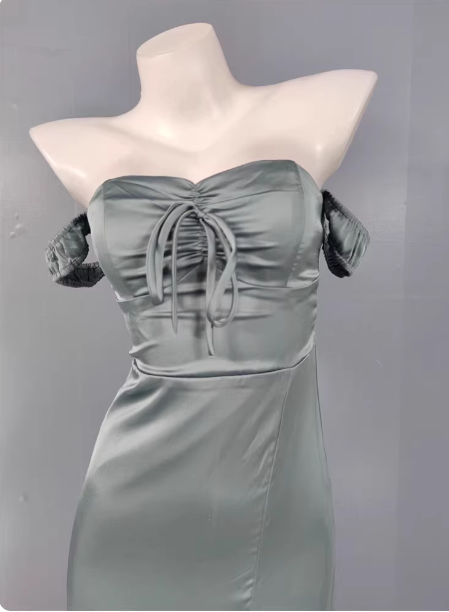 Elegant Gray Green Sweetheart Neckline Slim Slit Satin Long Prom Dresses Evening Dresses