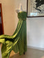 Elegant Green A-Line Spaghetti Strap Pleated Beaded Satin Long Prom Dresses Evening Dresses Bridesmaid Dresses