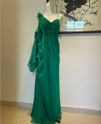 Elegant Green Deep V-Neck Chiffon Long Prom Dresses Evening Dresses