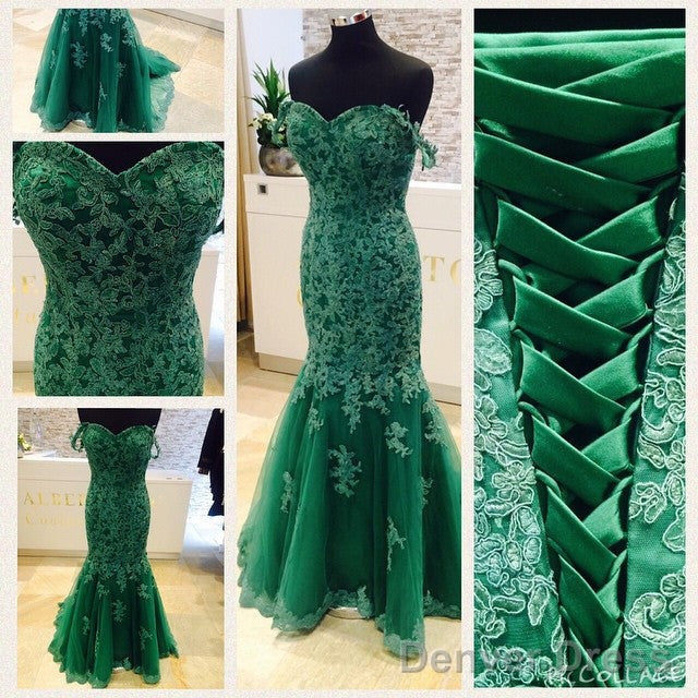 Elegant Green Lace Mermaid Prom Dresses