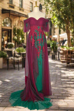 Elegant Green Off The Shoulder Tulle Prom Dresses Vintage Prom Gown