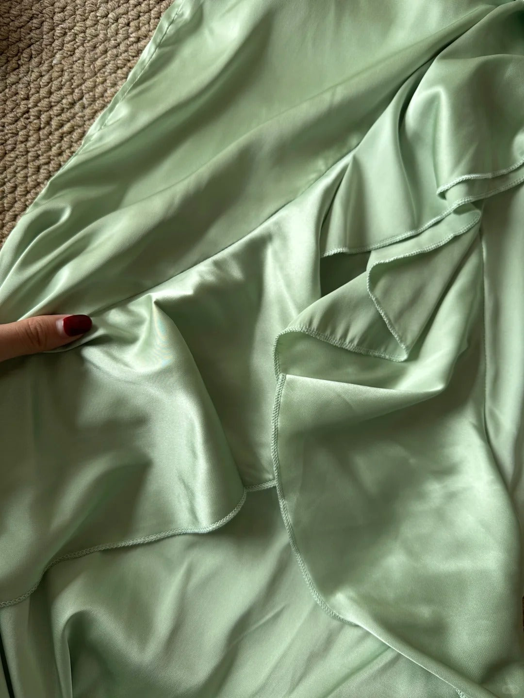 Elegant Green Slim Fit Halter Backless Ruffle Satin Prom Dresses Evening Dresses