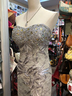 Elegant Grey Mermaid Strapless Sequined Lace Long Prom Dresses Evening Dresses