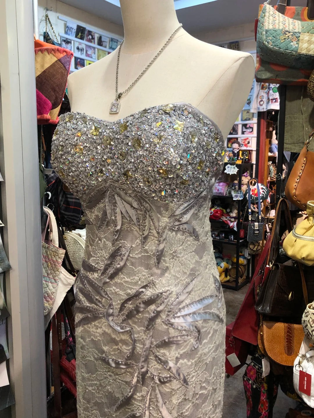 Elegant Grey Mermaid Strapless Sequined Lace Long Prom Dresses Evening Dresses