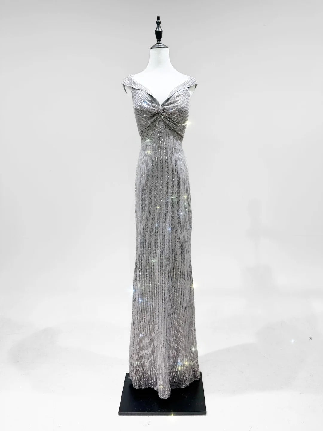 Elegant Grey Mermaid V-Neck Sequined Long Prom Dresses Evening Dresses