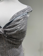 Elegant Grey Mermaid V-Neck Sequined Long Prom Dresses Evening Dresses