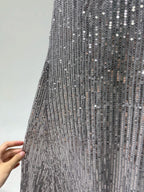 Elegant Grey Mermaid V-Neck Sequined Long Prom Dresses Evening Dresses