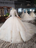 Elegant Half Sleeves Ball Gowns Lace Layer Wedding Dresses