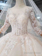 Elegant Half Sleeves Ball Gown Lace Layer Wedding Dress