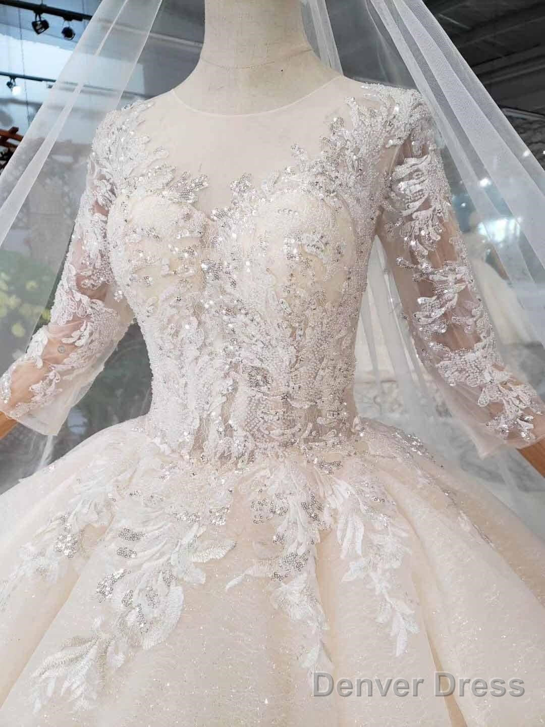 Elegant Half Sleeves Ball Gown Lace Layer Wedding Dress