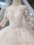 Elegant Half Sleeves Ball Gowns Lace Layer Wedding Dresses