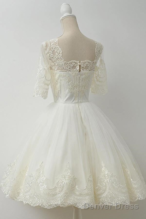 Elegant Half Sleeves White Ball Gowns Homecoming Dresses With Lace Secondary image