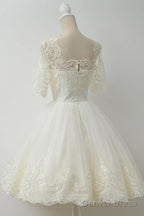 Elegant Half Sleeves White Ball Gowns Homecoming Dresses With Lace