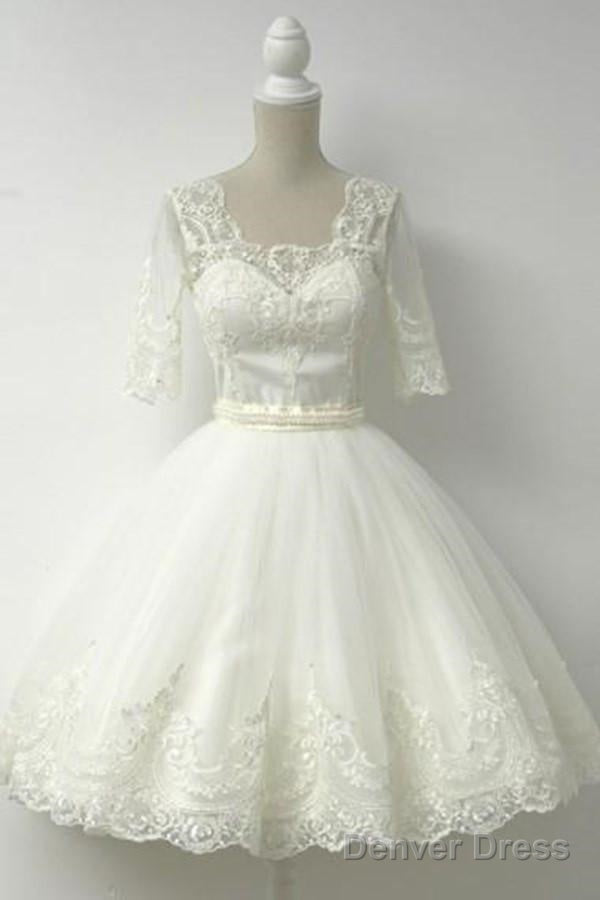 Elegant Half Sleeves White Ball Gowns Homecoming Dresses With Lace