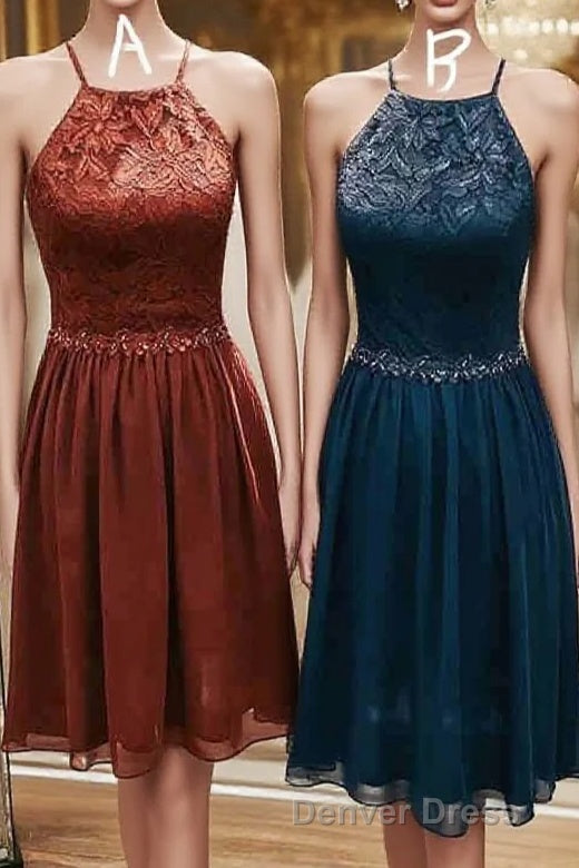 Elegant Halter Lace Teal Cocktail Dresses,Fancy Short Dresses Prom Main image