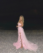 3D Flowers Prom Dress Strapless Split A-Line Dubai Arabia Women Prom Gown Prom Special Occasion Dresses Vestidos