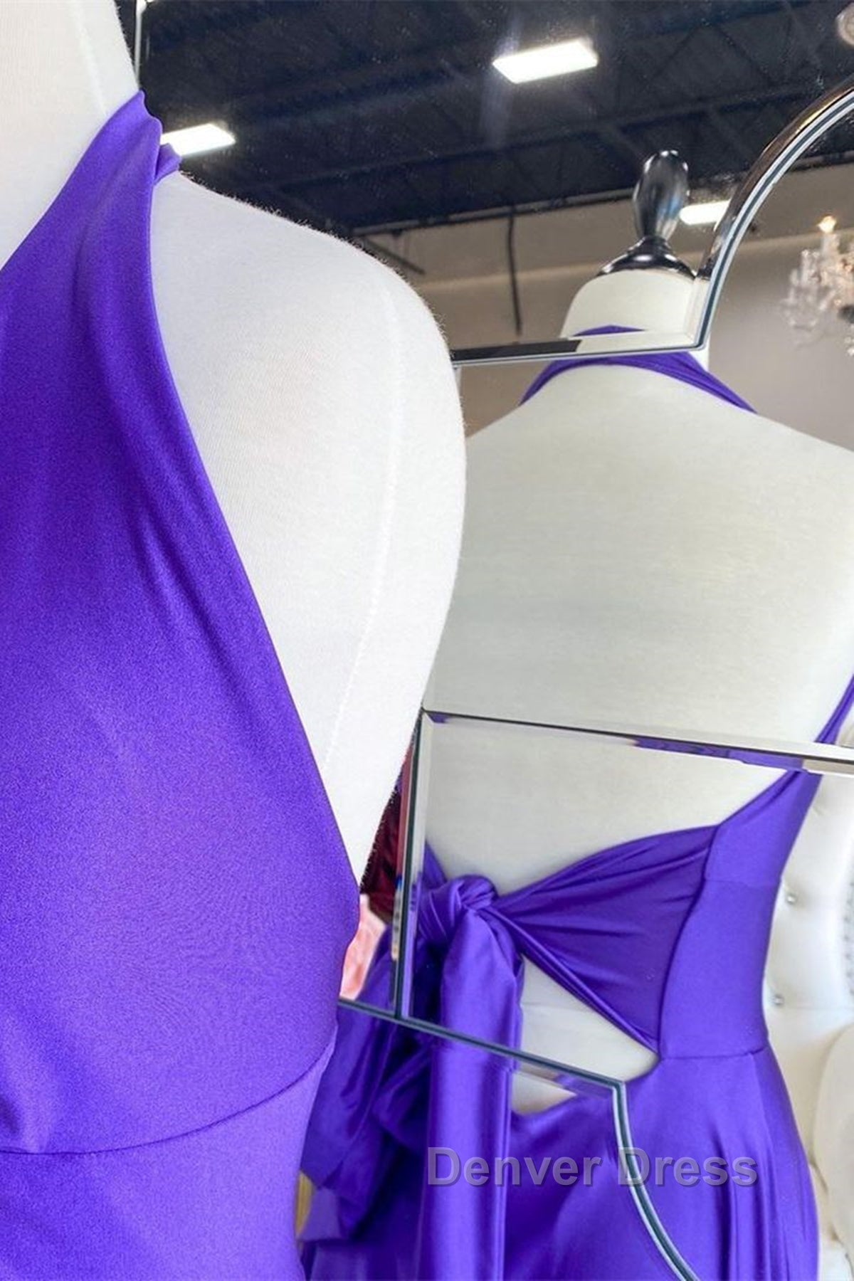 Elegant Halter Neck Backless Purple Long Prom Dress, Backless Purple Prom Graduation Prom Dresses