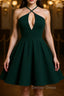 Elegant Halter Neck Dark Green Short Prom Dresses, Dark Green Formal Graduation Homecoming Dresses