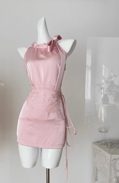 Elegant Halter Neck Strapless Satin Hip-Hugging Birthday Skirt Homecoming Dresses Secondary image