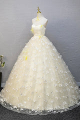 Elegant Halter Neckline Tulle Floor Length Prom Dresses, Yellow A-Line Evening Formal Dresses