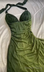 Elegant Halter Straps Ombre Green Long Chiffon Prom Dresses