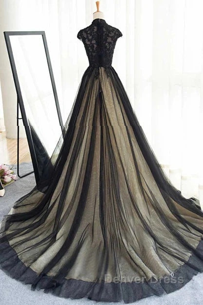 Elegant High Neck Prom Dresses Black Formal Dresses A Line Floor Length Evening Dresses Secondary image