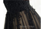Elegant High Neck Swee Train Rhinestone Prom Dresses, Black Formal Dresses