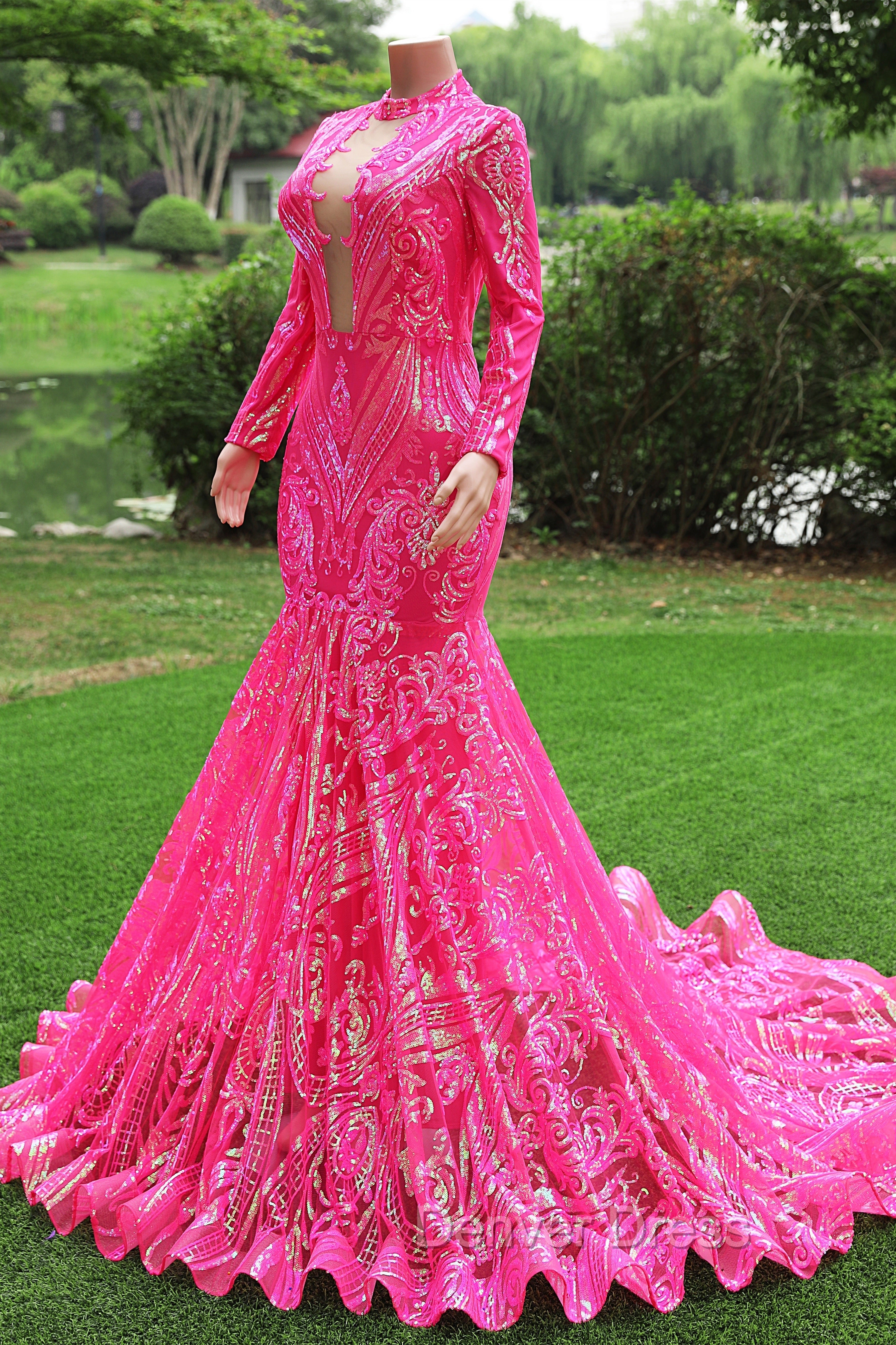 Elegant Hot Pink Mermaid Prom Dresses Sequin Evening Party Dresses Pageant Dresses for Women Secondary image