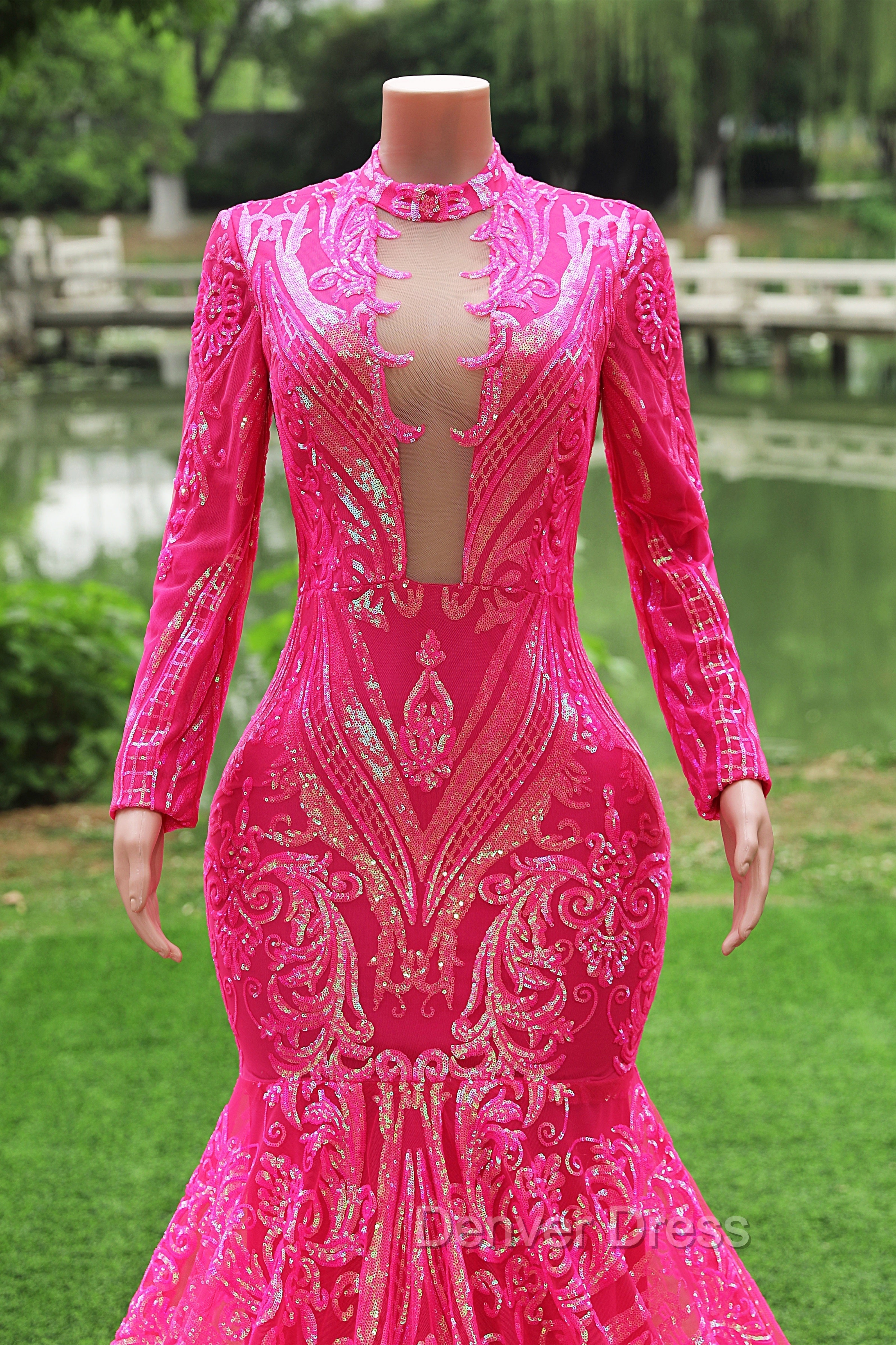 Elegant Hot Pink Mermaid Prom Dresses Sequin Evening Party Dresses Pageant Dresses for Women
