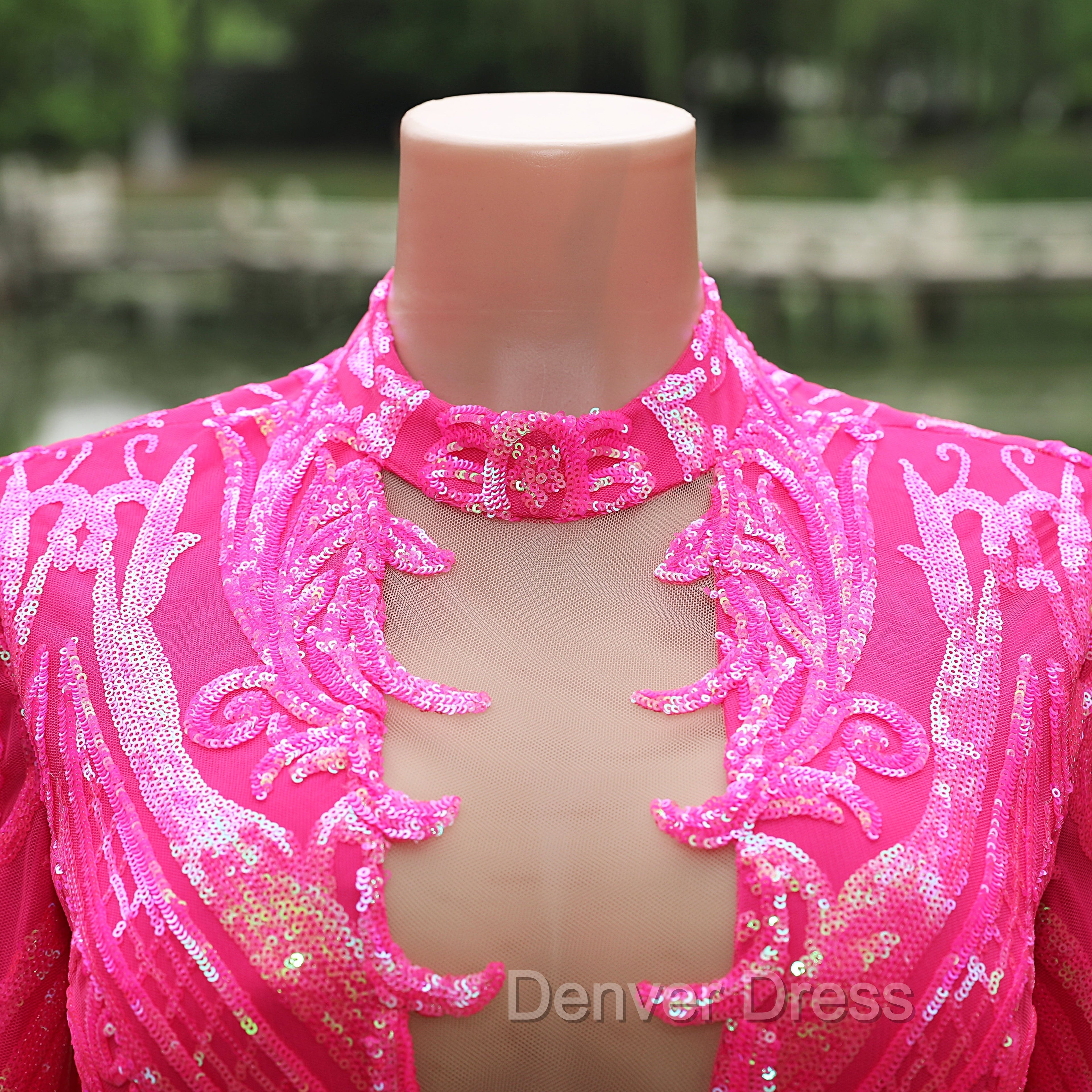 Elegant Hot Pink Mermaid Prom Dresses Sequin Evening Party Dresses Pageant Dresses for Women