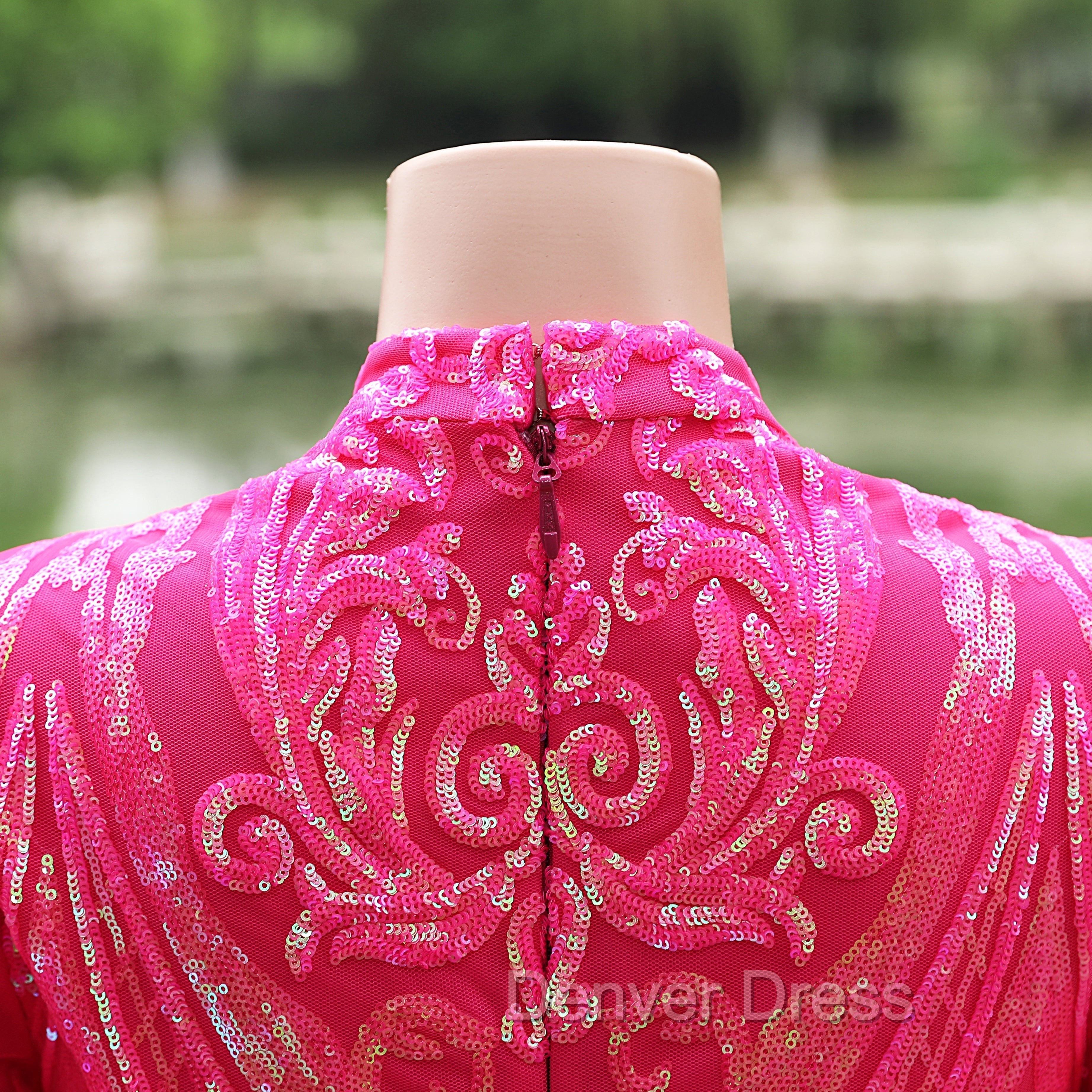 Elegant Hot Pink Mermaid Prom Dresses Sequin Evening Party Dresses Pageant Dresses for Women