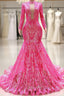 Elegant Hot Pink Mermaid Prom Dresses Sequin Evening Party Dresses Pageant Dresses for Women