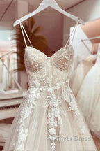 Elegant Italian Noodle Strap A-Line Lace Wedding Bridal Dresses