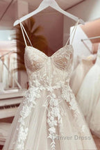 Elegant Italian Noodle Strap A Line Lace Wedding Bridal Dresses