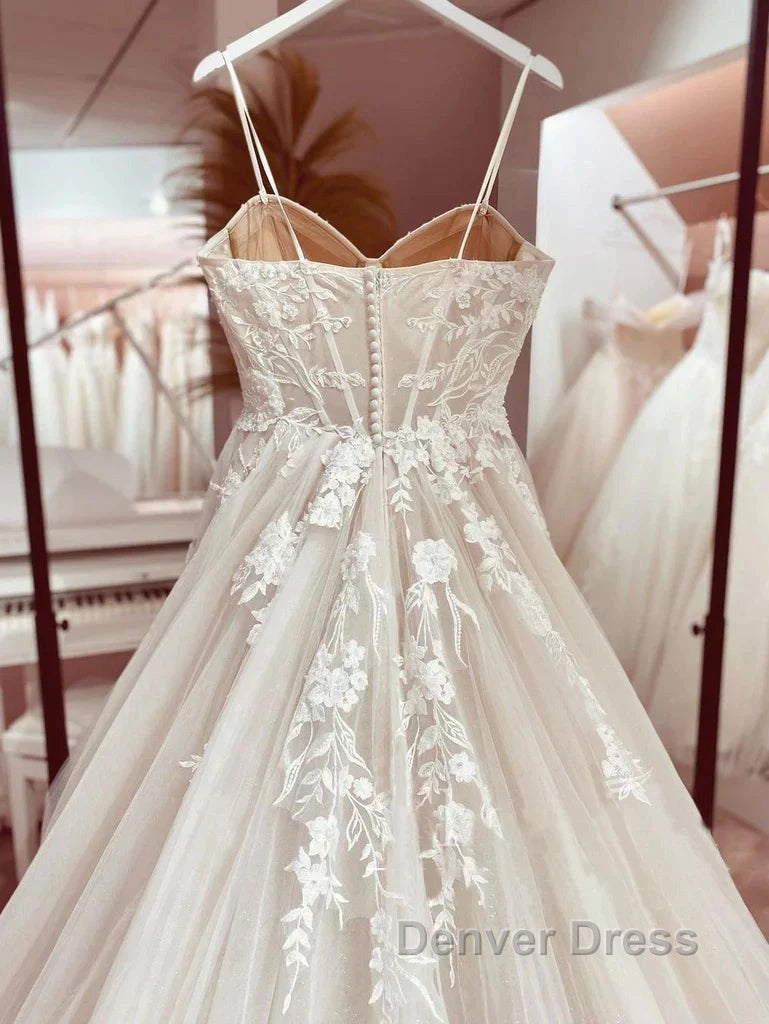 Elegant Italian Noodle Strap A Line Lace Wedding Bridal Dresses