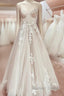 Elegant Italian Noodle Strap A-Line Lace Wedding Bridal Dresses