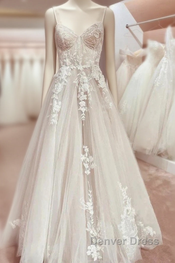 Elegant Italian Noodle Strap A Line Lace Wedding Bridal Dresses Main image