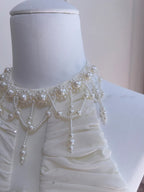 Elegant Ivory A-Line Halter Nack Pearl Pleated Chiffon Prom Dresses Evening Dresses