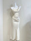 Elegant Ivory Mermaid One-Shoulder Neckline Pearl Rhinestone Satin Long Prom Dresses Evening Dresses Bridesmaid Dresses