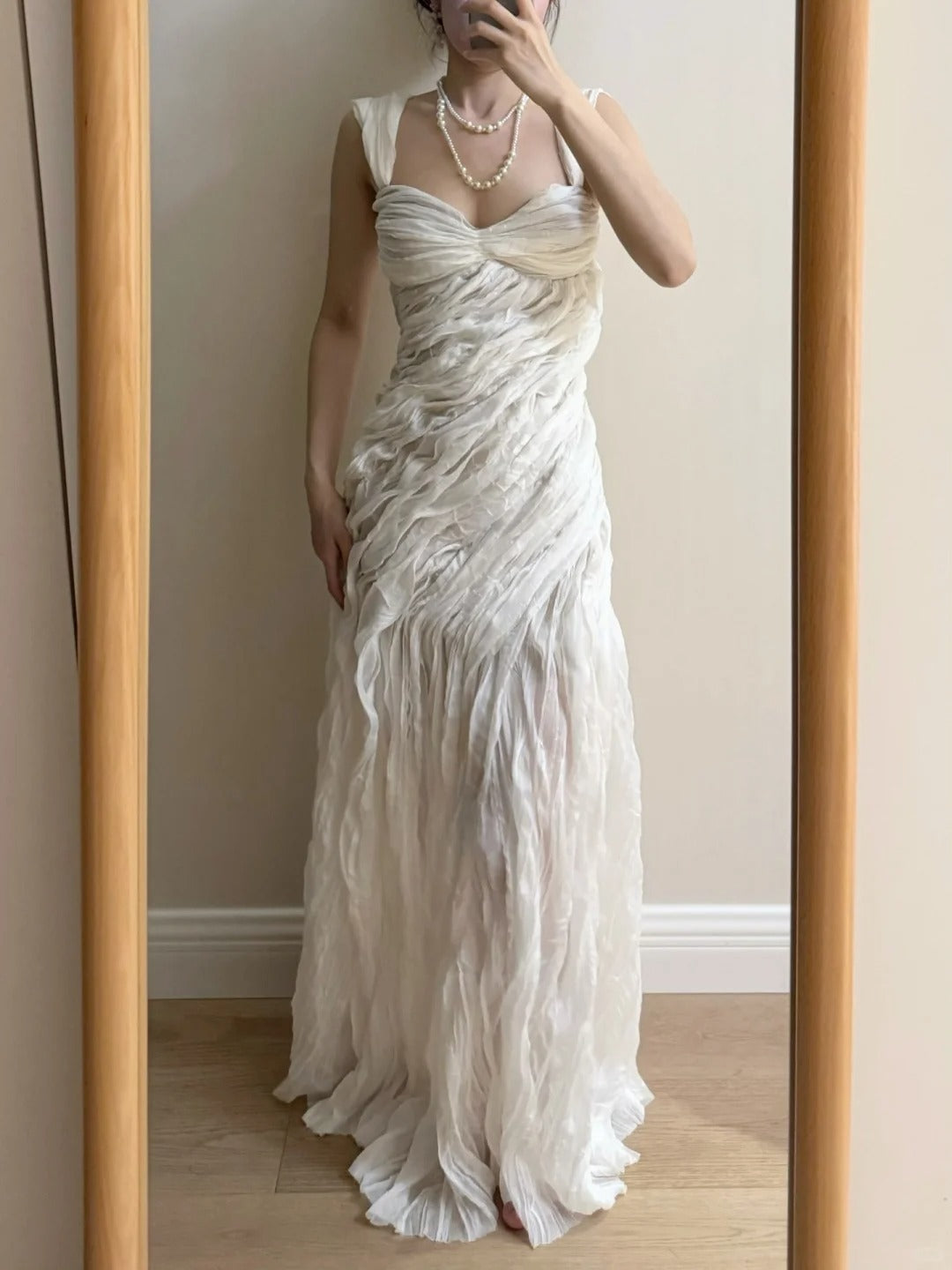 Elegant Ivory Pleated Satin Long Prom Dresses Evening Dresses