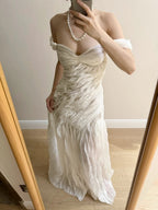 Elegant Ivory Pleated Satin Long Prom Dresses Evening Dresses