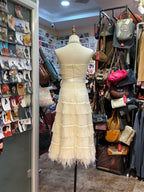 Elegant Ivory Strapless Fitted Waist Feather Lace A-Line Prom Dresses Evening Dresses